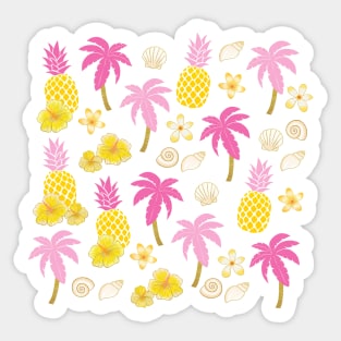 Pineapples and Palm Trees Pattern with Tropical Flowers Sticker